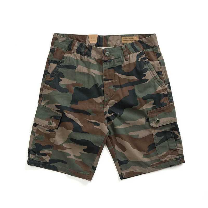 130kg wear Camouflage workwear shorts summer mens heavyweight washed cotton capris retro khaki style tough casual half pants M240720