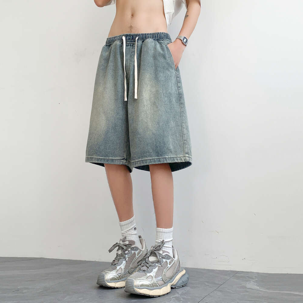 Denim men's summer trendy loose straight leg shorts, American casual capris