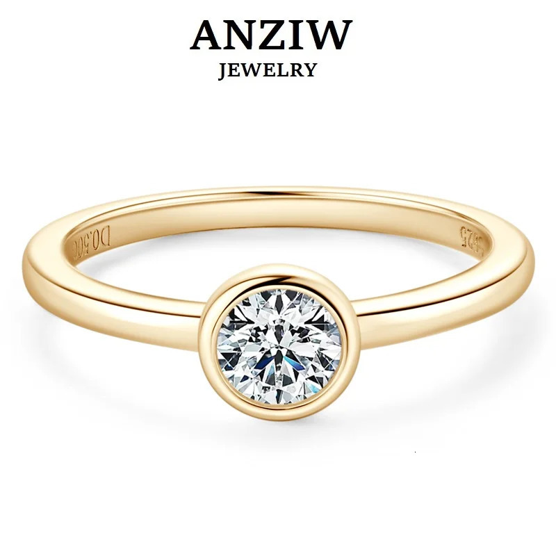 Anziw Classic 0.5ct Moissainete Wedding Ring Womens Gold Watch Band 5mm Laboratory Diamond Card Ring Engagement Jewelry Gift 240805