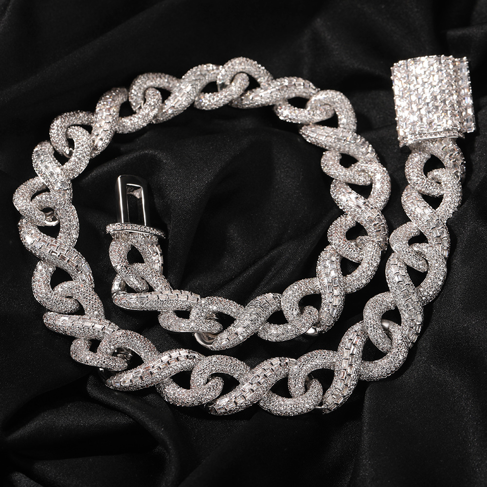16mm Hip Hop 8 Infinite Cuban Chain Necklace Bracelet 5A T Zircon Mens Jewelry