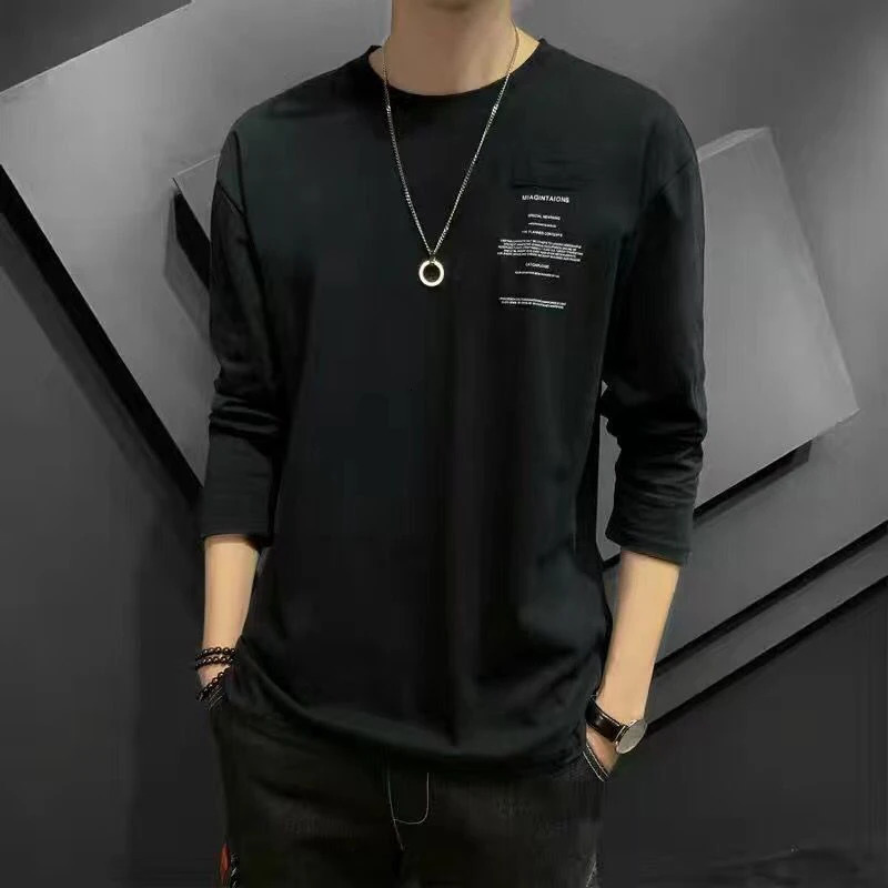 Spring Autumn Fashion Trend Letter Print T-shirts Men Long Sleeve Loose Casual Tops Man Hip Hop All Match Y2K Male Street Wear 240716