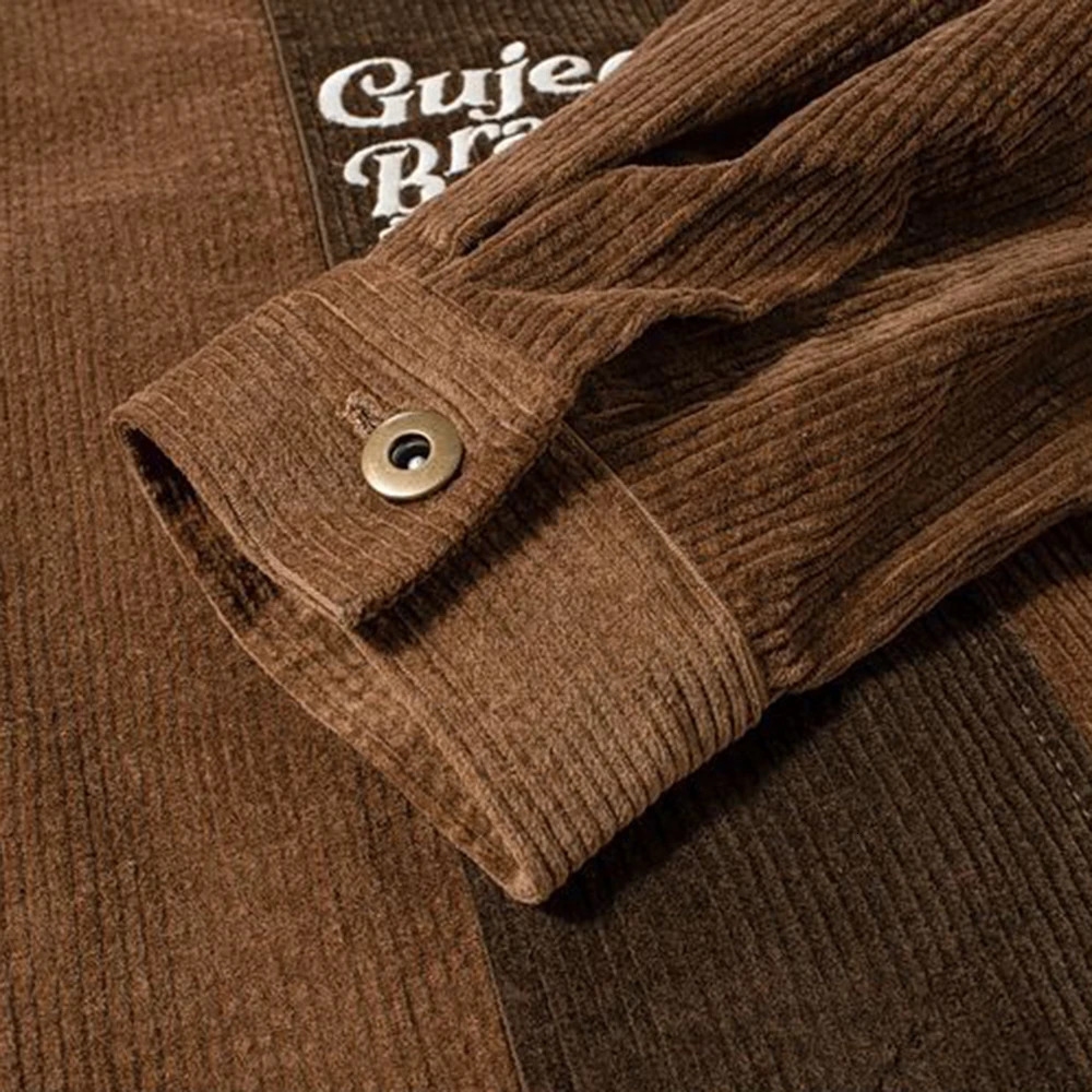 Y2K Fashion Korean Corduroy Jacket Workwear Long Sleeve Shirt High Street Quality Autumn Oversized Cargo Work Baseball Male Tees 240716