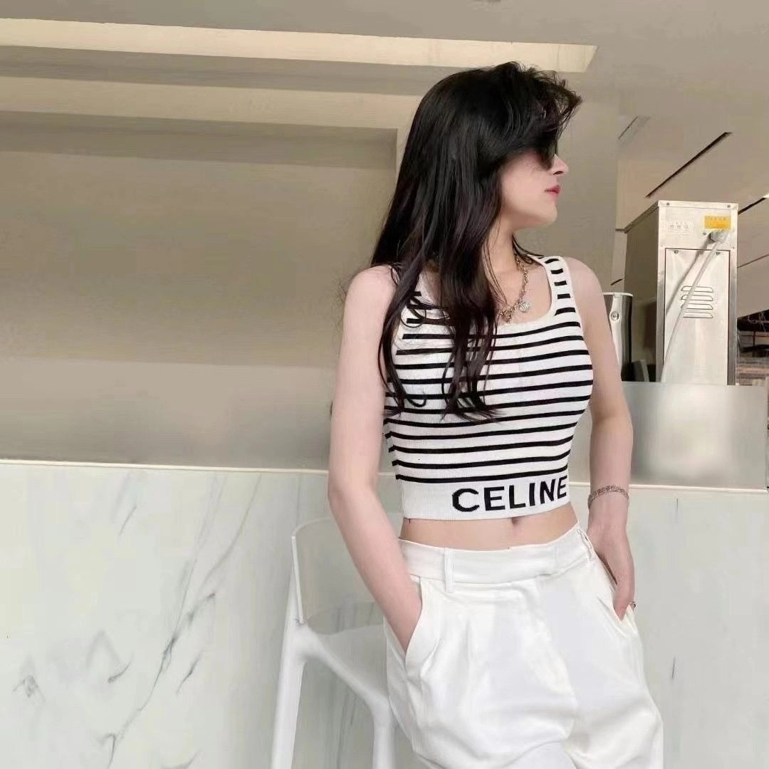 Striped knitted vest for women in summer, slim fit, letter sports style, worn with camisole top, cool silk