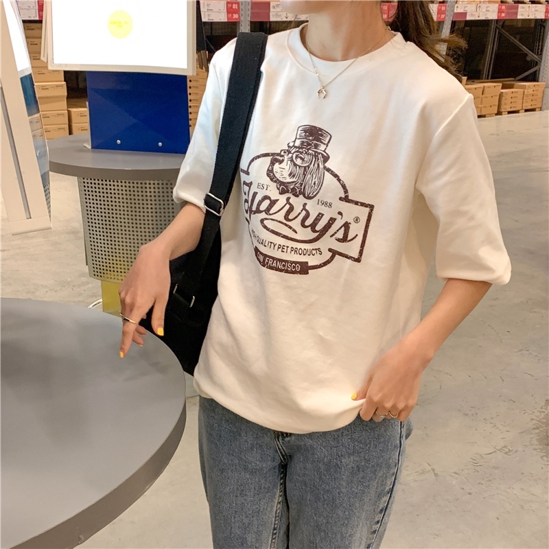 Women's T-shirt Korean Round Neck Simple Pattern Letter Printing Short-sleeved Fashion Loose Couple Top
