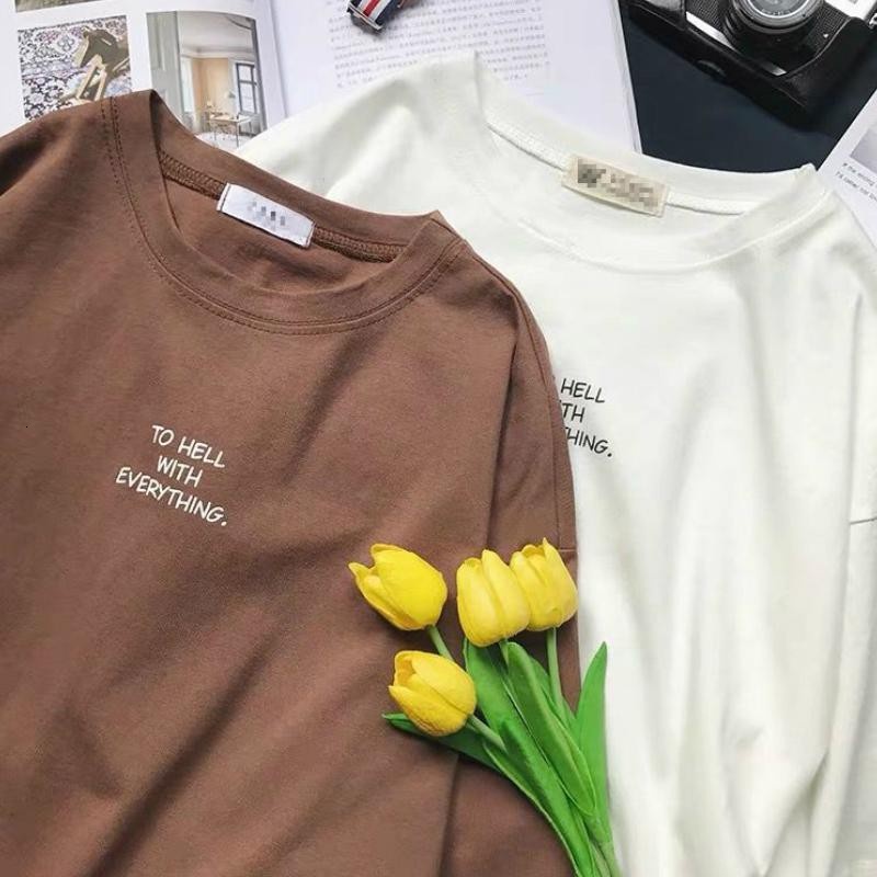 Polyester Letter Printing Chic Simple and Versatile Women's Korean Style Ulzzang Casual T-shirt