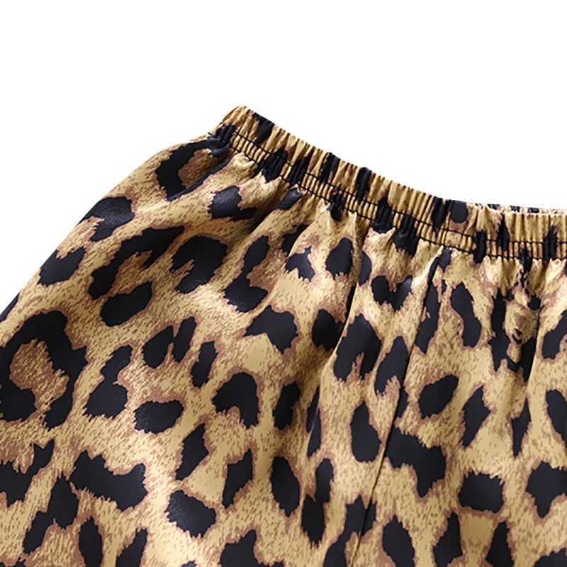 2PCS childrens pajamas set leopard print set short sleeved shirt top+short sleeved childrens boys and girls pajamasW240716