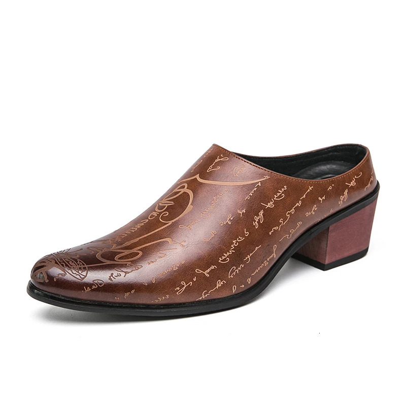Summer High Heel Mules Men Half Shoes For Man Leather Slippers Mens Casual Shoes Formal Loafers Dress Male Slides Sandals 240718