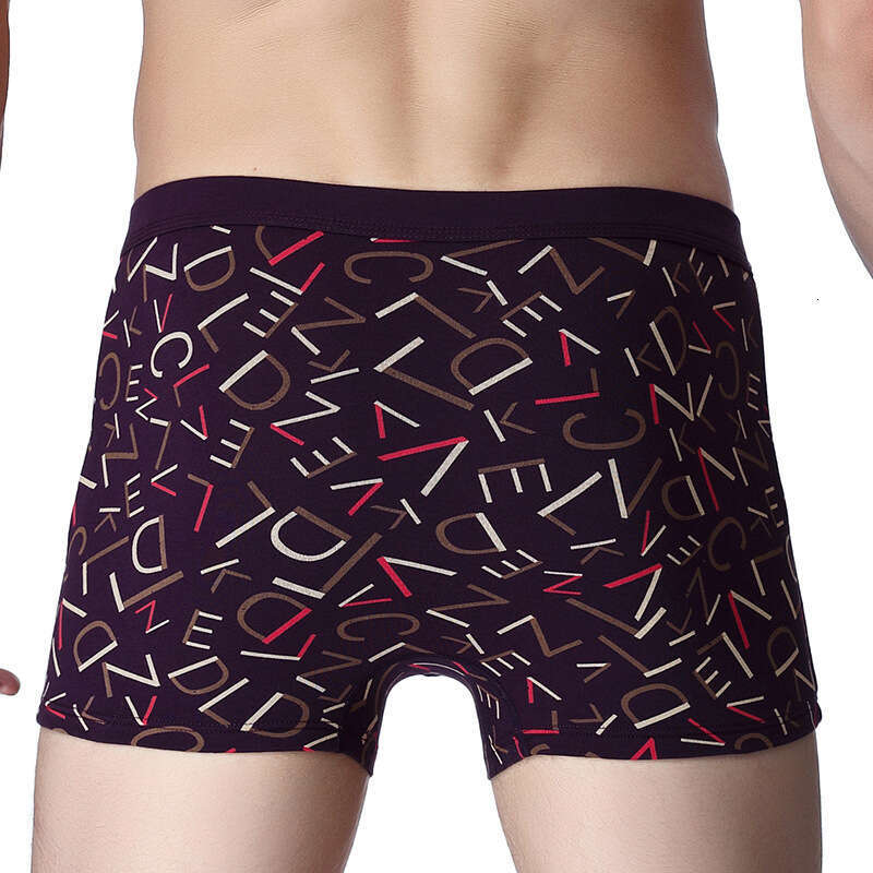 Printed Underwear with No Trace at the Waist, Printed Flat Pants, Pure Cotton U-shaped Men's Square Corner Pants Boxers for Men Mens Underwear De