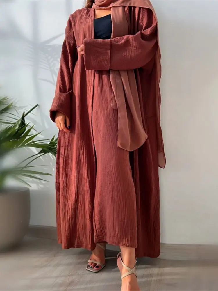 Ramadan Eid Linen Kimono Abaya Dubai Muslim Islam Ka Dress Robe Femme Musulmane Abayas For Women Caftan Marocain Djellaba 240712