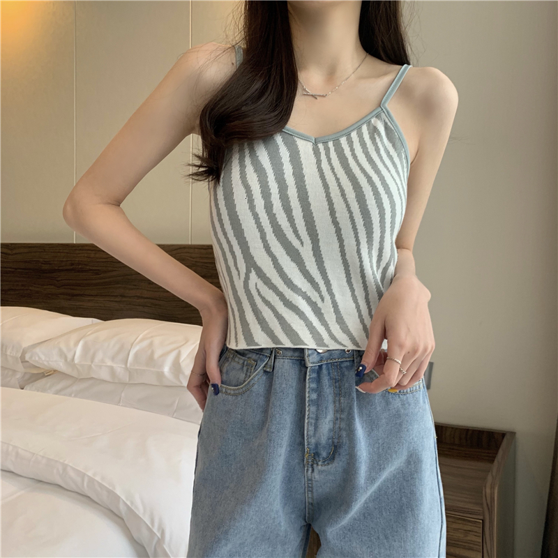 Zebra knit small camisole vest for women, worn inside and outside, slim fit sleeveless base top, ins trendy