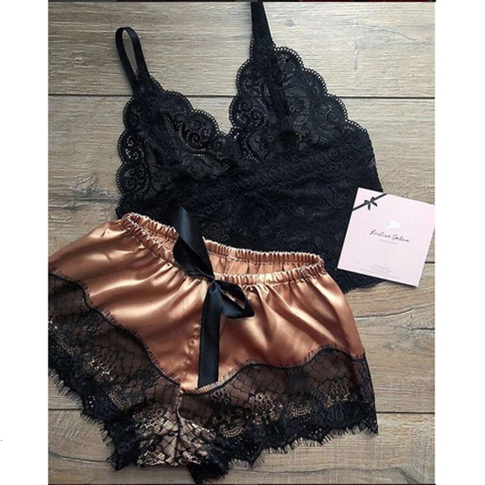 Women Lace Set V-collar Sleeveless Elegant Sleepwear Pamas Sexy Underwear