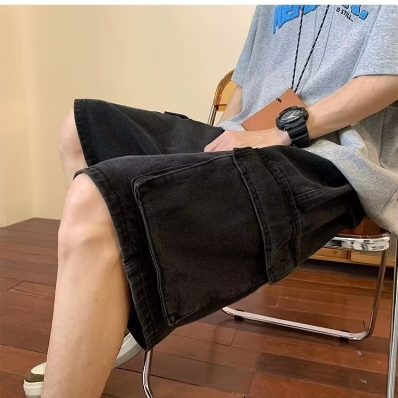 Netmap workwear denim for men women in summer, thin and loose five quarter pants, trendy brand Instagram high street casual shorts