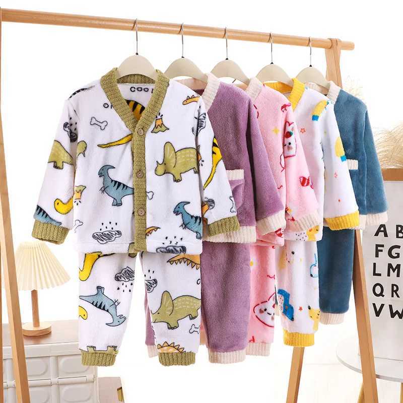 Childrens sleepwear wool sleepwear childrens sleepwear set plush soft open collar wool+pants family clothing baby sleepwear youth clothingW240716