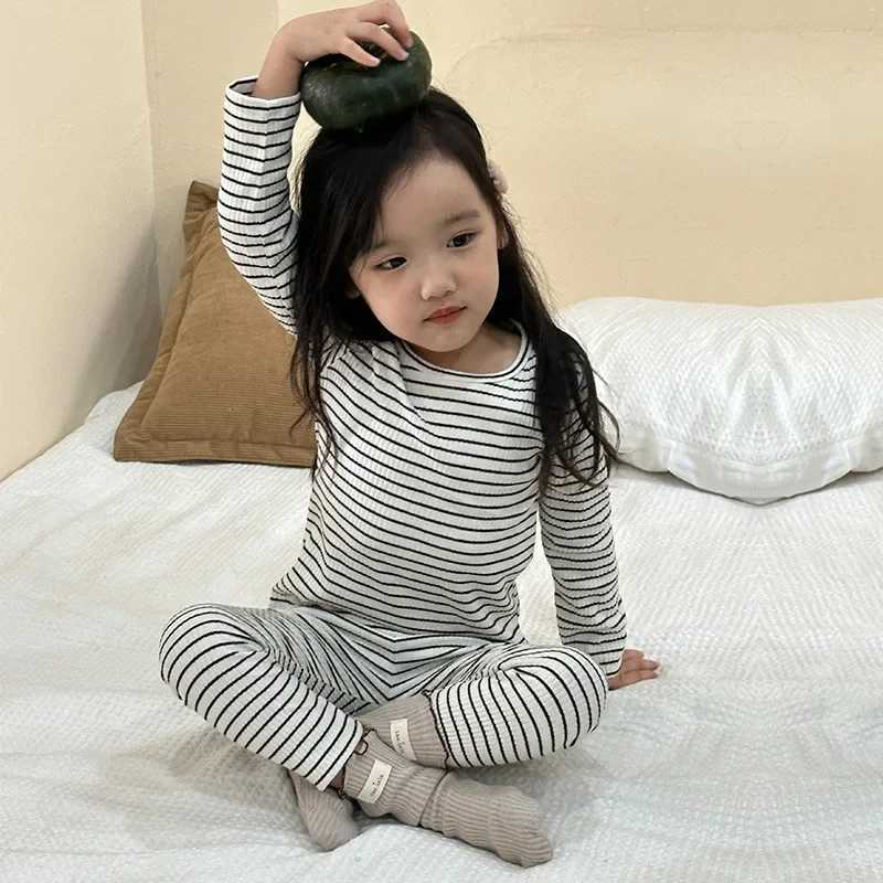 Autumn Baby Boys Striped Pajama Set Childrens Hot Underwear Childrens Pajama Lounge Clothing Cotton Girls Evening DressW240716