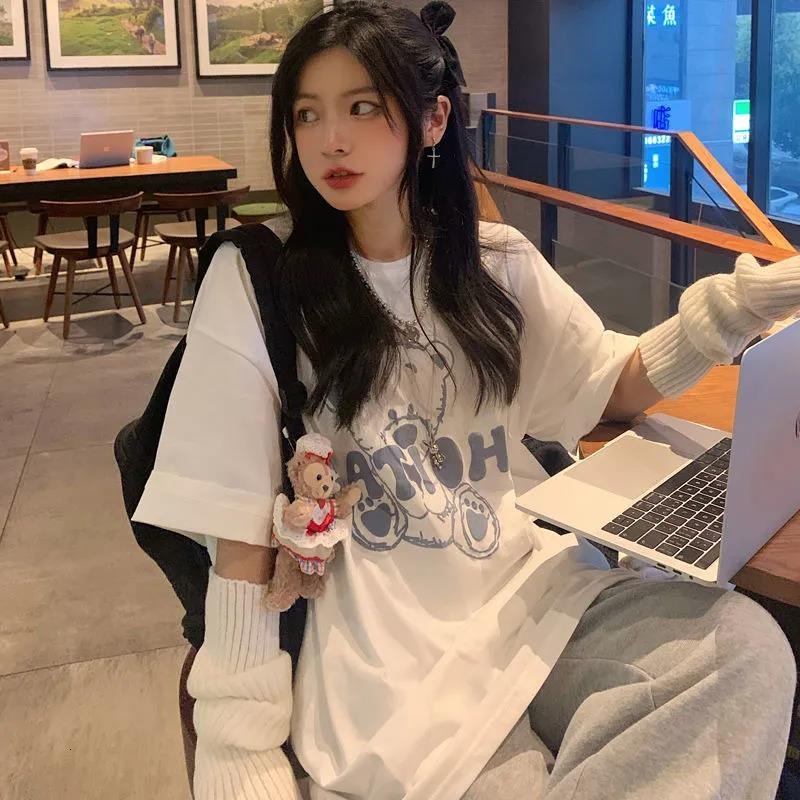 Women's T-shirt Korean Style Bear Print Short-sleeved Top