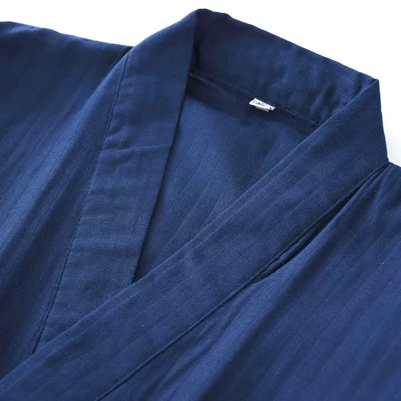 Mens Cotton Kimono Robes Pajamas Clothes Thin Spring and Autumn Black Navy Colors Home Loose Casual Men Robe Sets 240713