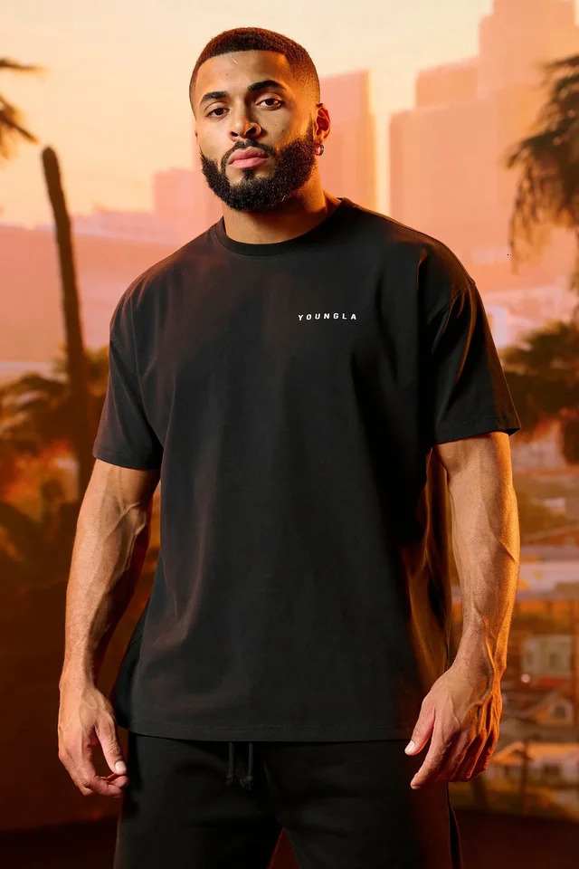 Mens Oversized TShirt Summer Sports Fitness Cotton Round Neck Full back Printed Short Sleeves Fashion trend Tshirt 240715