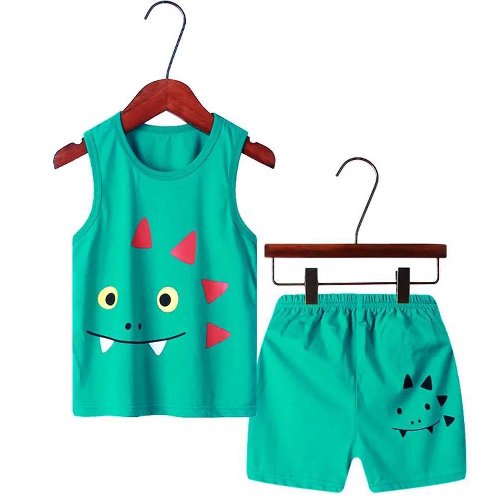 2 4 6 8 10 year childrens summer clothing vest+shorts 2-piece pajamas set for children babies boys and girls cotton casual sportswearW240716