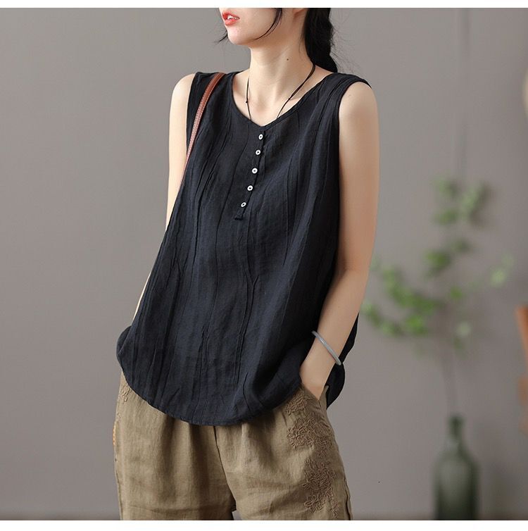 2022 Summer New Thin Cotton Hemp Women's Outerwear Tank Top Small Strap Sleeveless Inner