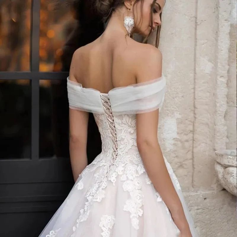 A-line Lace Women's Wedding Dress Off The Shoulder Bridal Dress Backless Vestidos Elegantes Para Mujer 2024 Luxurious Wear Custom made
