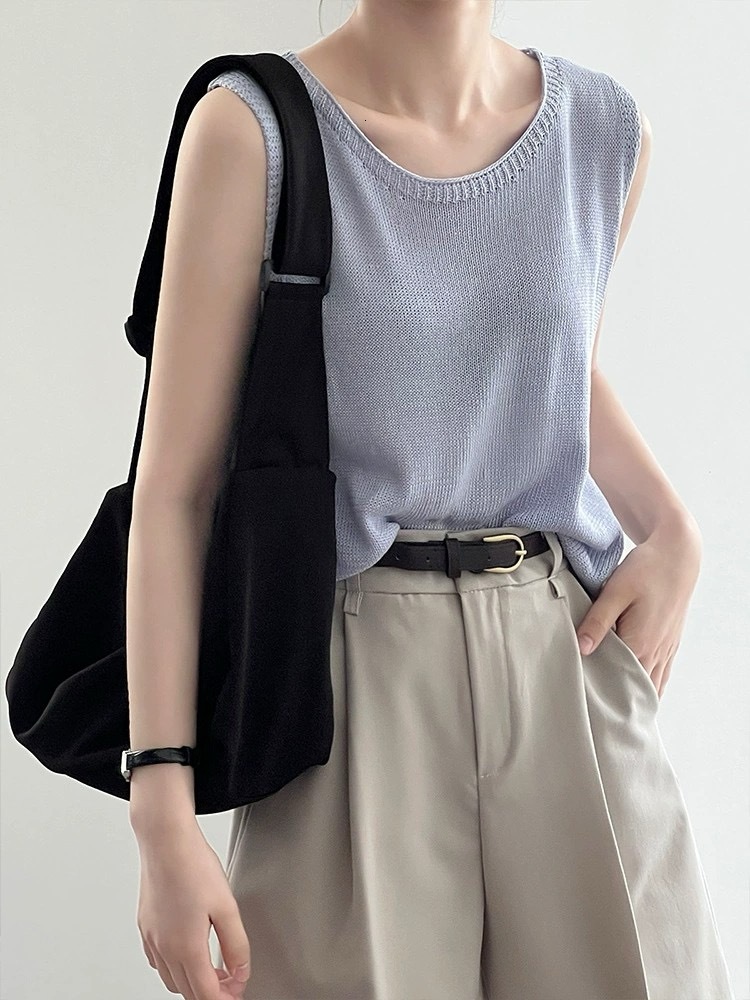 Women's linen camisole vest for summer outerwear innerwear 2024 new loose and thin sleeveless short knitted top