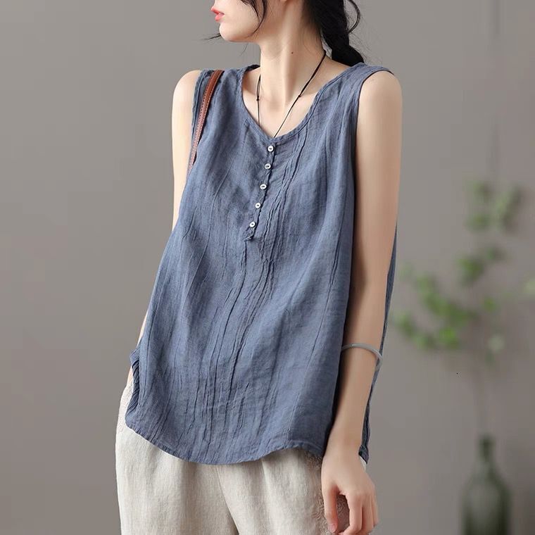 2022 Summer New Thin Cotton Hemp Women's Outerwear Tank Top Small Strap Sleeveless Inner