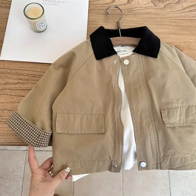 Trench Outerwear Turn-down Collar Zipper Full Sleeve Spring Loods Cotton Simple Clean Fashion Casual Comfortable Kid Unisex 240711