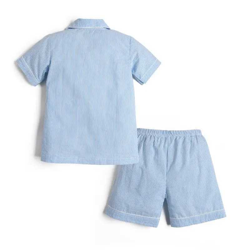 Clibeso Boys Seersucker Sleepwear Set Summer 2-piece Baby Boys Short sleeved Cotton Sleepwear Childrens SleepwearW240716