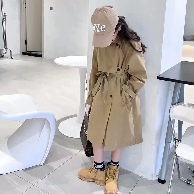 teenager Girls double breasted trench coat Korean 4-15 kids long jacket manteau enfant gabardina larga outerwear casaco infantil 240711