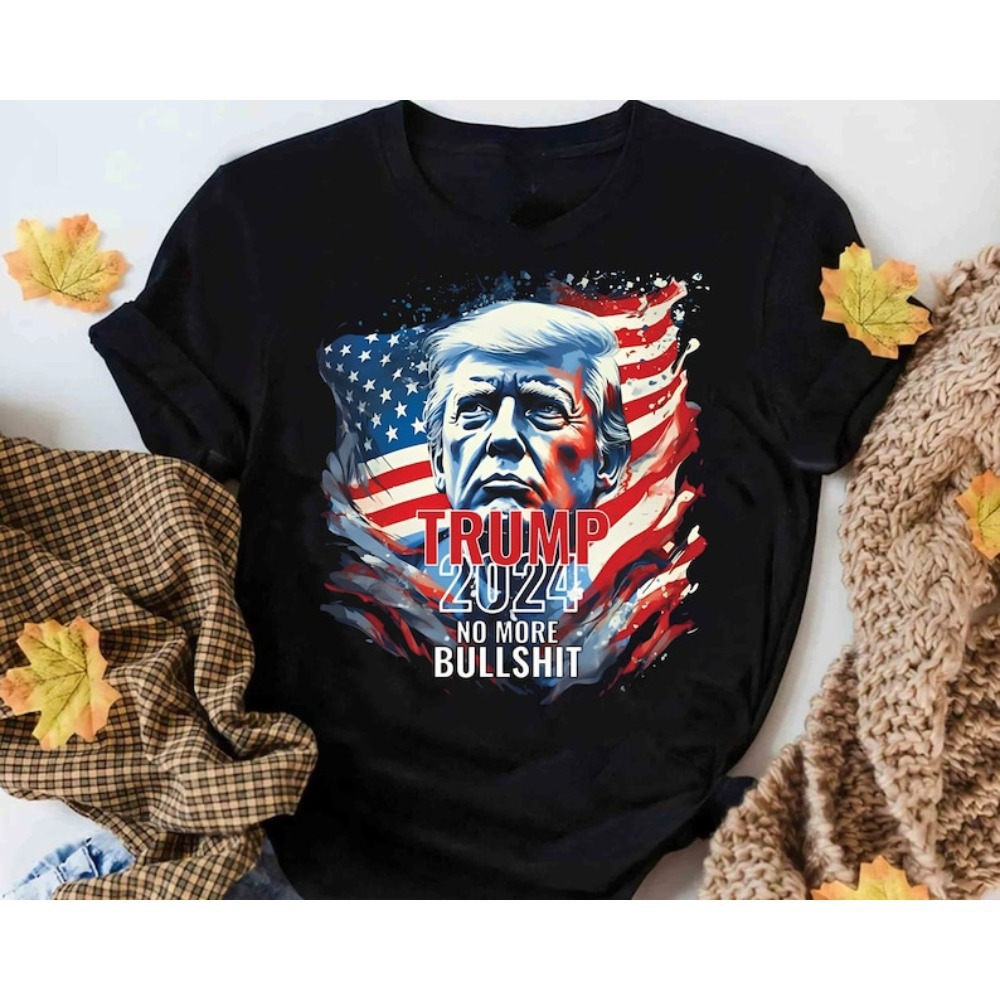 t shirt women Trump 2024 No More Bullshit TShirt Vintage Trump Flag Cotton women tops women t shirt