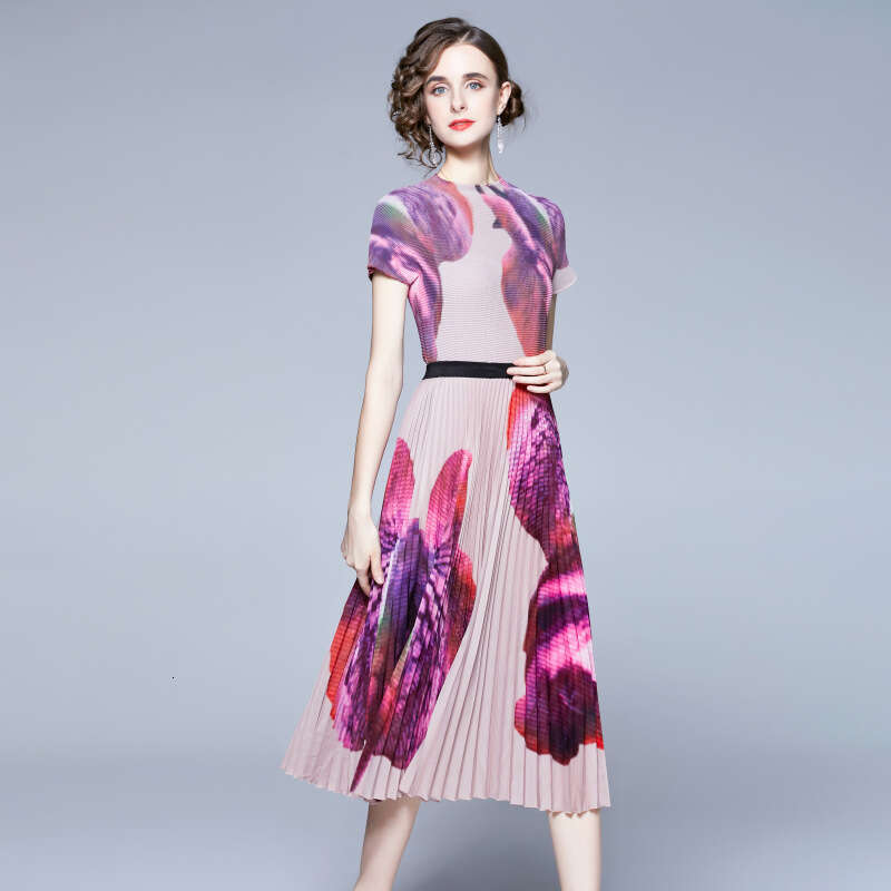 New Product New Arrival Long Show Thinness High Elasticity French Gentle Wind Printing Business Affairs New Pattern Bifurcated Waist Sexy Short Temper