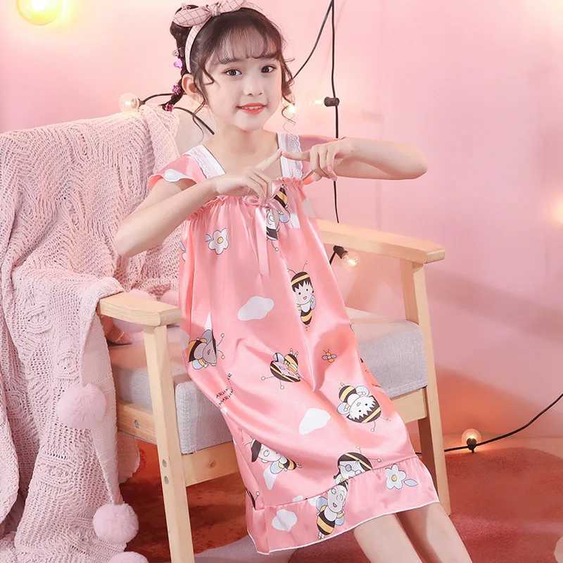 Childrens Pajamas Girls Pajamas Family Clothing Ice Thin Girls Pajamas Summer Short Sleeves Childrens and Baby SkillsW240716