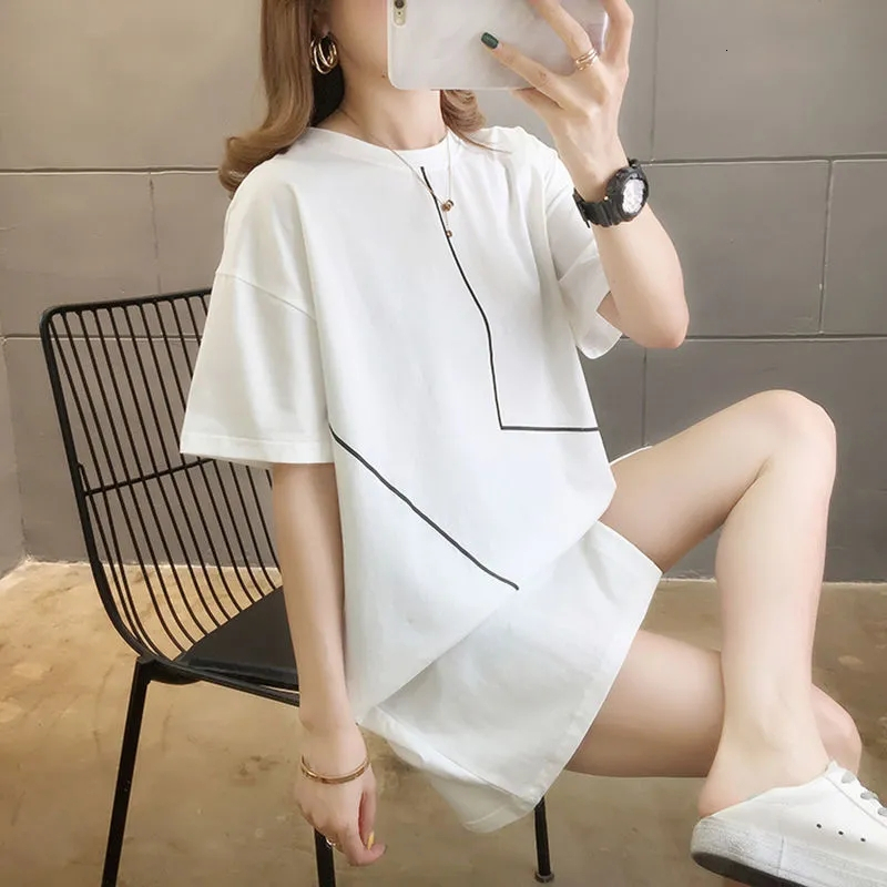 40-100KG Women Plus Size Mid-length Short Sleeve T-shirt C10387
