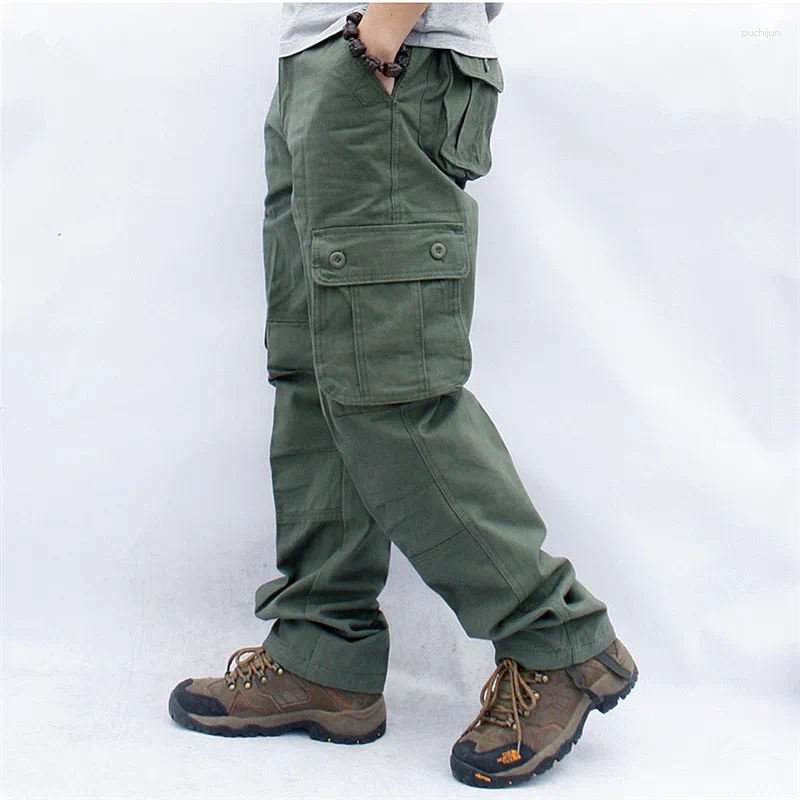 Mens Pants Overalls Cargo Multi Pockets Military Tactical Work Casual Pantalon Hombre Streetwear Army Straight Trousers