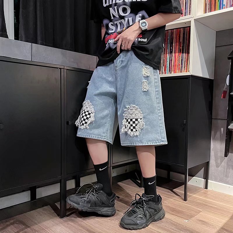 Korean version of youth washed straight leg trend, denim jeans temperament, summer men's zipper, simple shorts trend