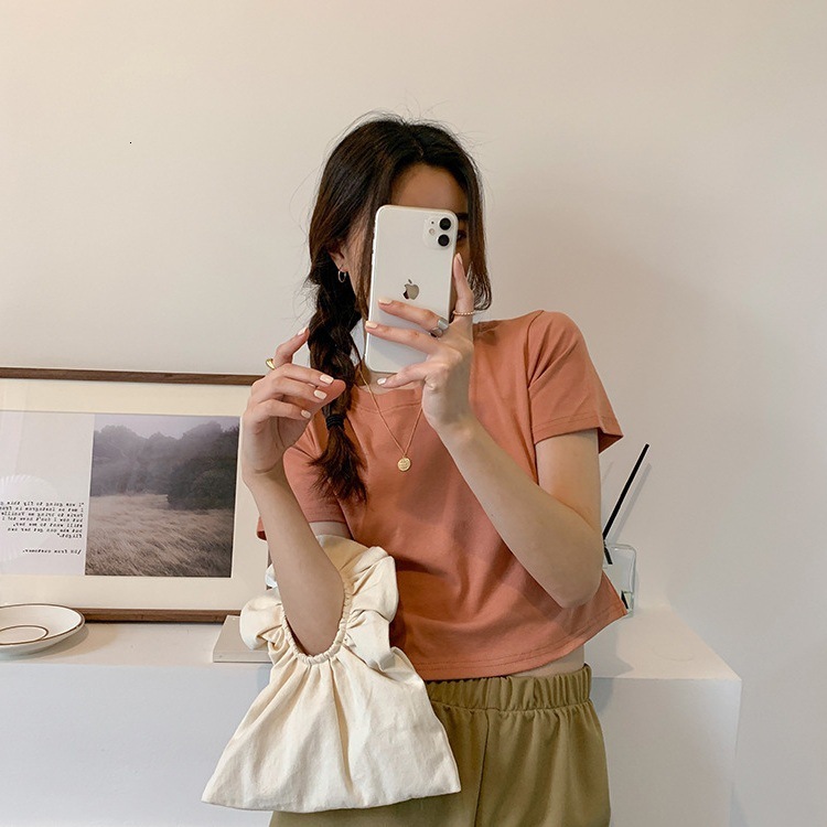 Candy colored round neck short sleeved T-shirt for summer wear Korean loose fitting women's clothing
