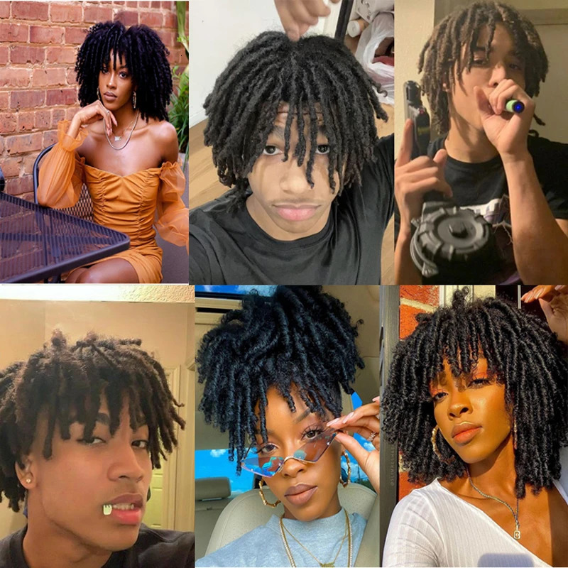 Synthetic Locs Braided Half Dreadlock Topper Wig Short Dreadlocs Hair Toupee Afro Wigs For Black Women and Men 240719