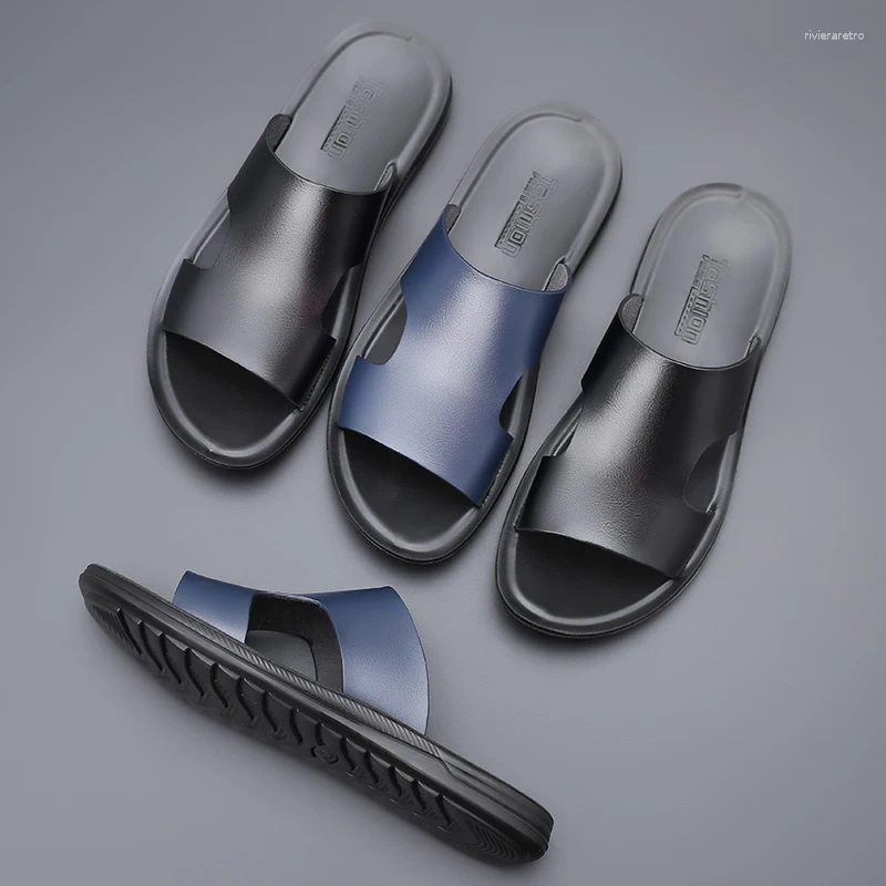 Slippers Yomior Fashion Casual Men Shoe Flats Summer Slides Outside Sandals Beach Work Soft Leather Flip p Shoes Designer