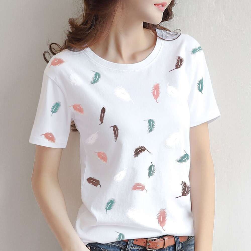 2024 Al2024 Printed Short Sleeve T-shirt 95 Cotton Loose and Versatile Round Neck Women's Top Trendy Bogu123.sg 8.17