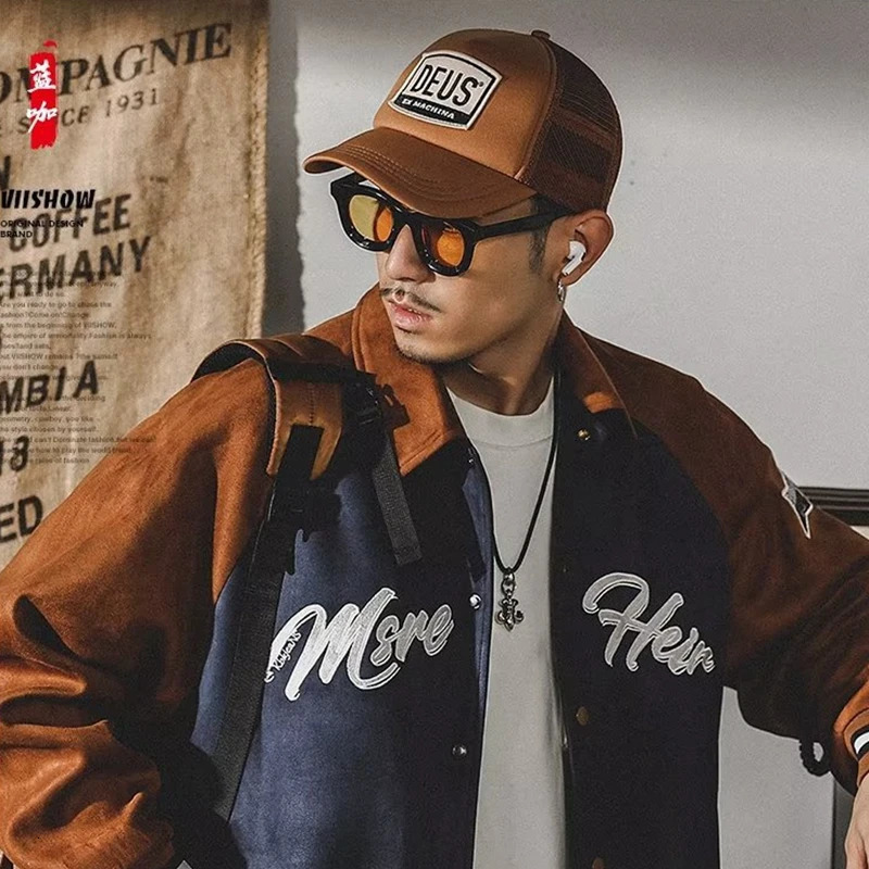 American Baseball Uniform Jacket Hip Hop Coat Deerskin Velvet Jacket Mens Patchwork High Street Loose y2k Casual Sports top 240717