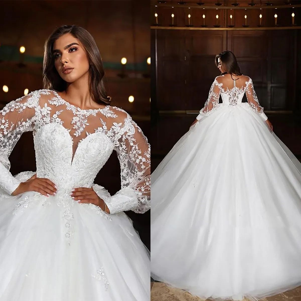 Elegant Classic Ball Gown Wedding Dresses Tulle Lace Applique Sweetheart Graceful Bridal Gown Sweep Train Vestidos De Novia Custom Size Custom Made