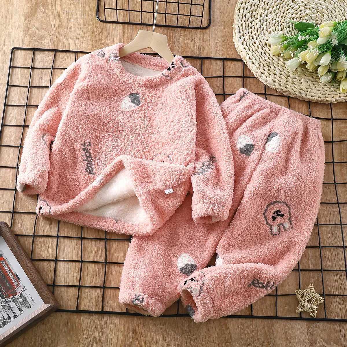 1-12-year-old childrens autumn thick warm flannel pajamas cute cartoon clothing set baby boys and girls pajamas childrens pajamasW240716