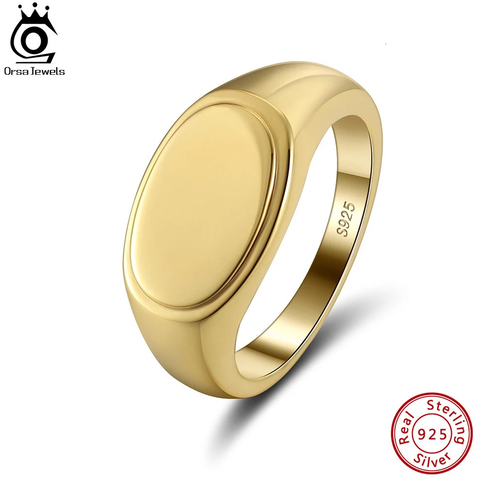 ORSA JEWELS 925 Sterling Silver Signature Ring Mens Classic Simple Oval Flat Wedding Declaration Promise Ring Jewelry NMR06 240805