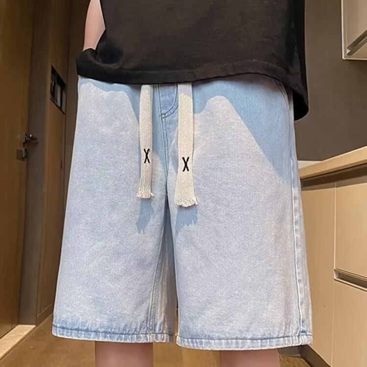 Denim in summer, thin, casual, versatile, ins high street shorts women, straight leg loose five quarter pants for men