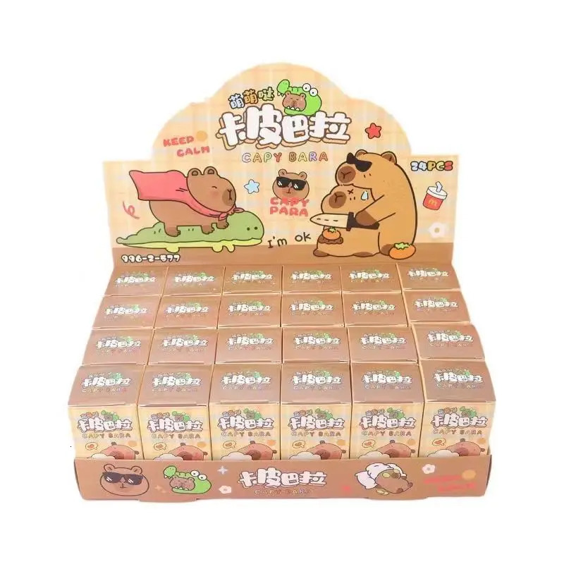 24Pcs/Box Capybara Keychain Kawaii Cartoon Hang On Bag Accessories Anime Figures Keychains birthday gift 240711