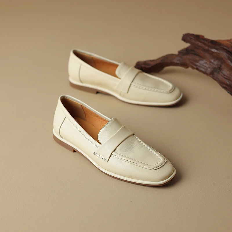 Women's Shoes Genuine Leather Flat Shoes For Female Basic Style Casual Flats Slip On Women Loafers Chaussure Femme 240708