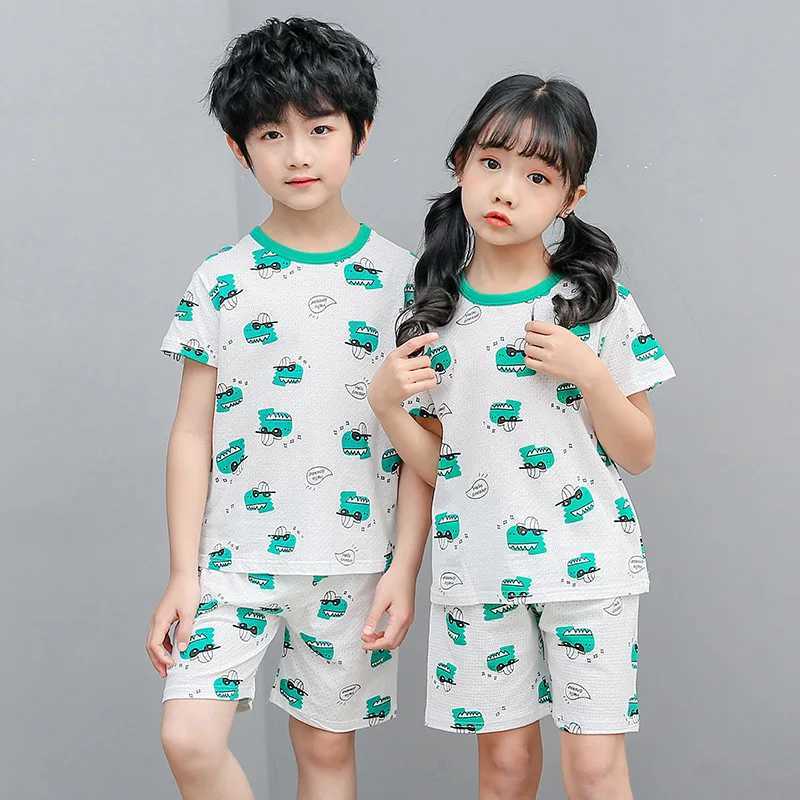 Childrens Pajamas 2 3 4 5 6 7 8 Year Cotton Pajama Set Cat Pajamas Summer Short Sleeve Childrens PajamasW240716