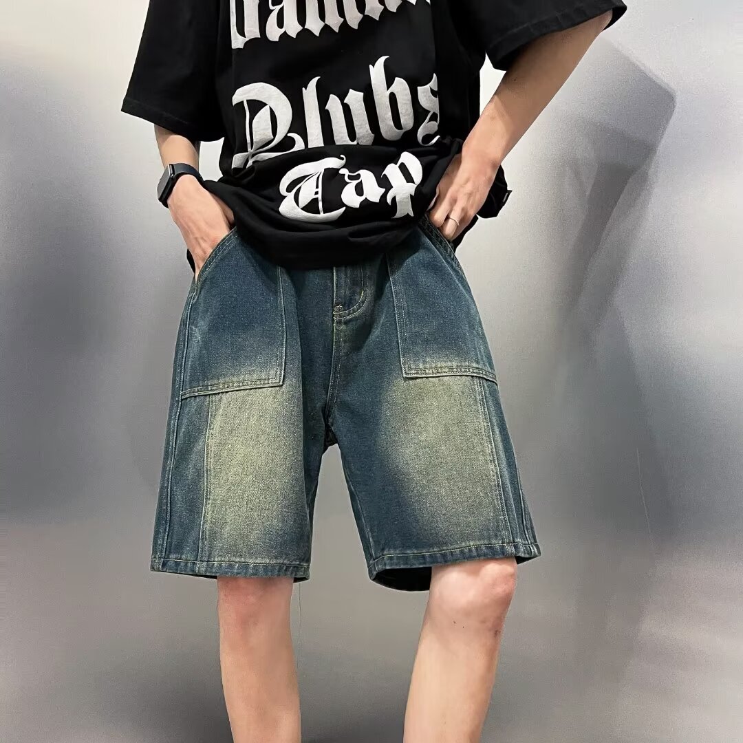 Starry Sky Pattern Denim Shorts for Men in Summer, Thin, Loose, Straight, Trendy Brand, Versatile, Men's 5/5 Pants