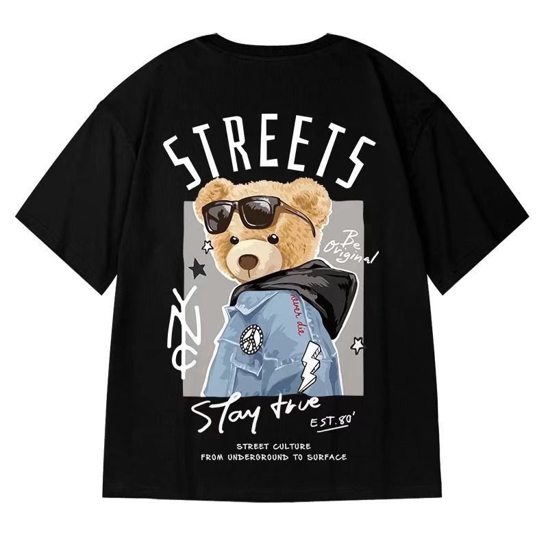 M-8XL plus size bear t men oversized tee thin short sleeve shirt Korean Men's Round neck Casual loose Top women