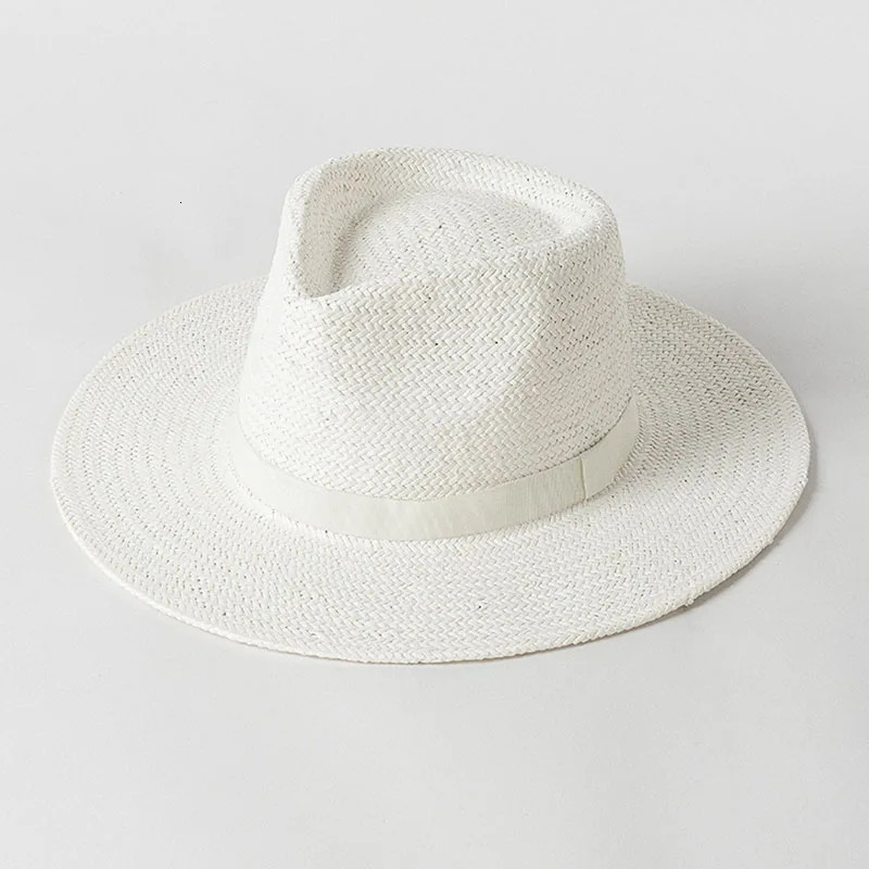 Plain Band Panama Straw Hats for Women Summer Beach Hats Wide Brim Sun Hat Funeral Church Derby Fedora Cap UPF50 240711